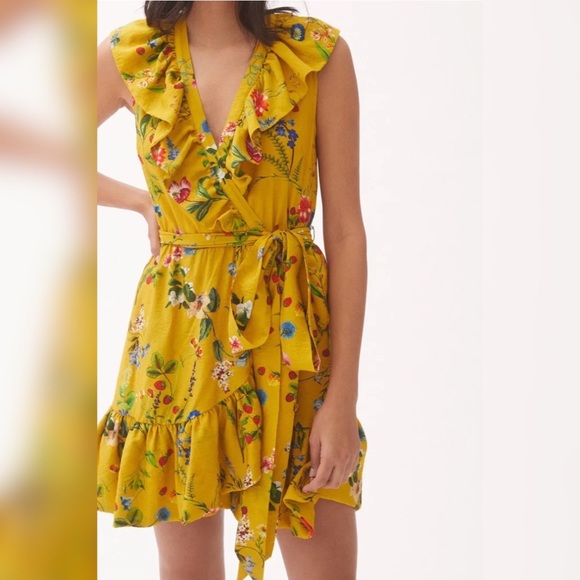 Anthropologie Maeve Floral Wrap Ruffle V Neck Mini Dress Size S - Picture 3 of 6